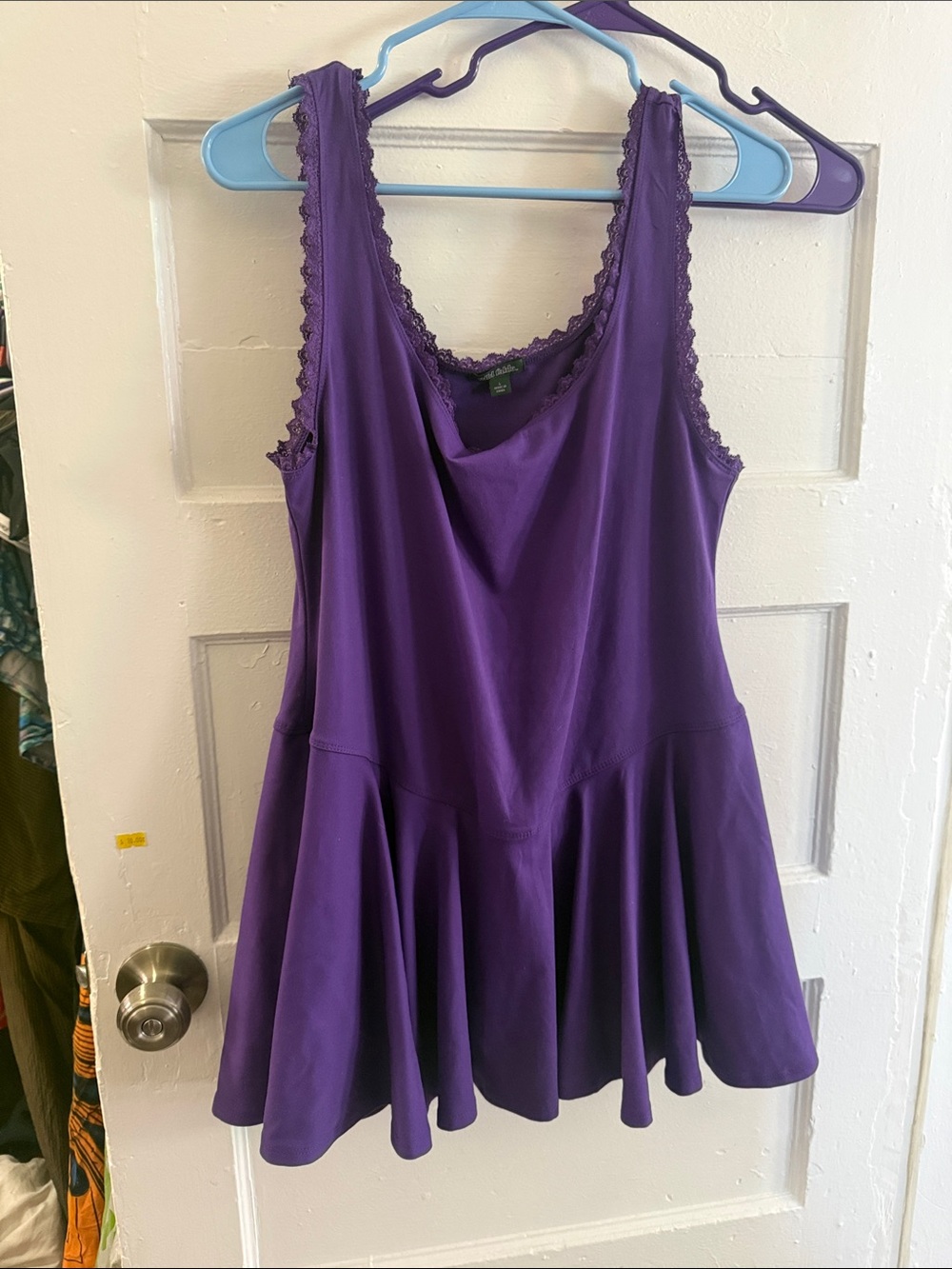 Purple Lace-Trim Flared Tank Top